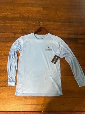 NWT M’s Heybo The Reef Antler Outdoors Light Blue Long Sleeve Performance Shirt